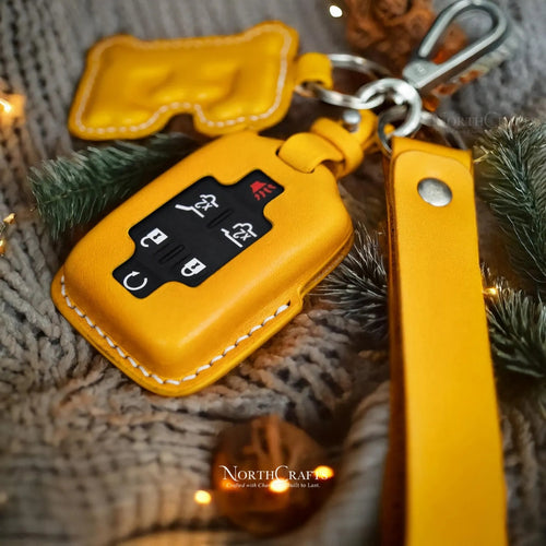 Leather Key Fob Cover for GMC Yukon Sierra & Chevrolet Tahoe Suburban Silverado | NorthCrafts