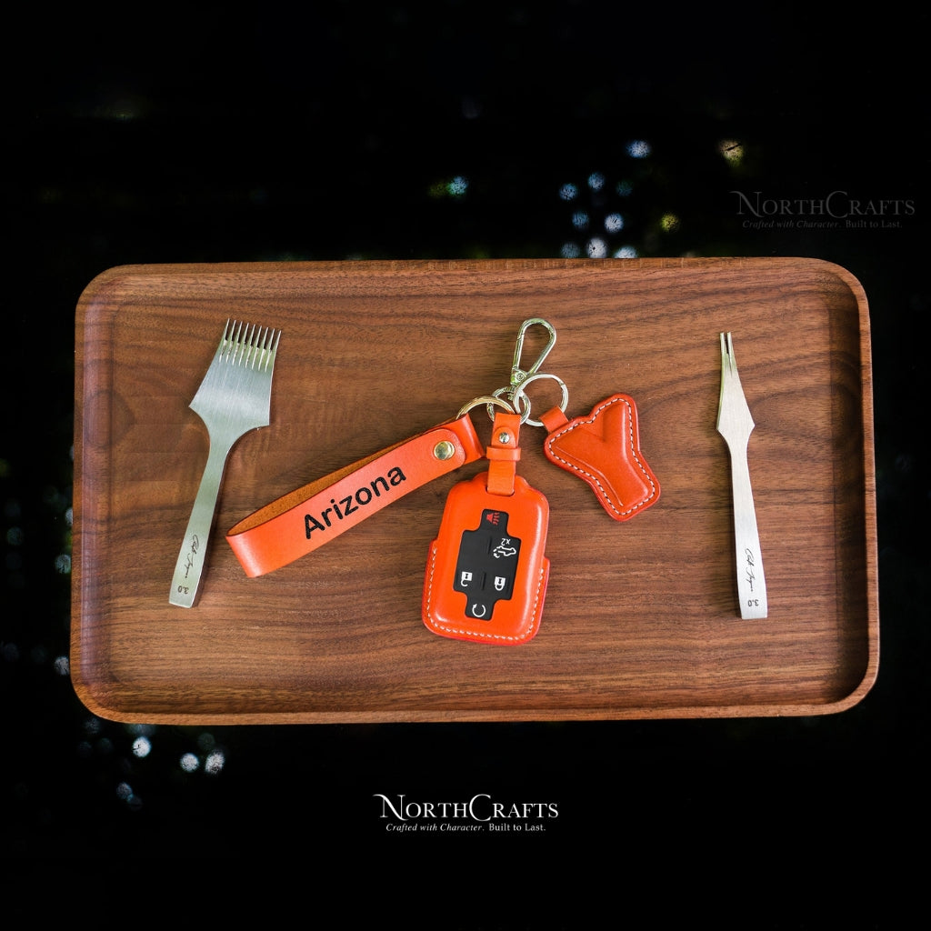 Leather Key Fob Cover for Yukon, Sierra, Canyon, Tahoe, Suburban, Silverado & Colorado – Personalized Handmade – NorthCrafts | NorthCrafts