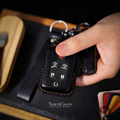 Leather Key Fob Cover for Yukon, Sierra, Canyon, Tahoe, Suburban, Silverado & Colorado – Personalized Handmade – NorthCrafts | NorthCrafts