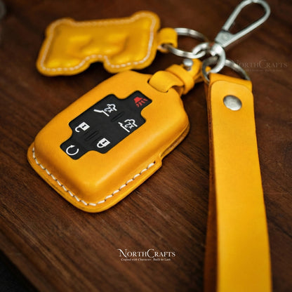 Leather Key Fob Cover for Yukon, Sierra, Canyon, Tahoe, Suburban, Silverado & Colorado – Personalized Handmade – NorthCrafts | NorthCrafts