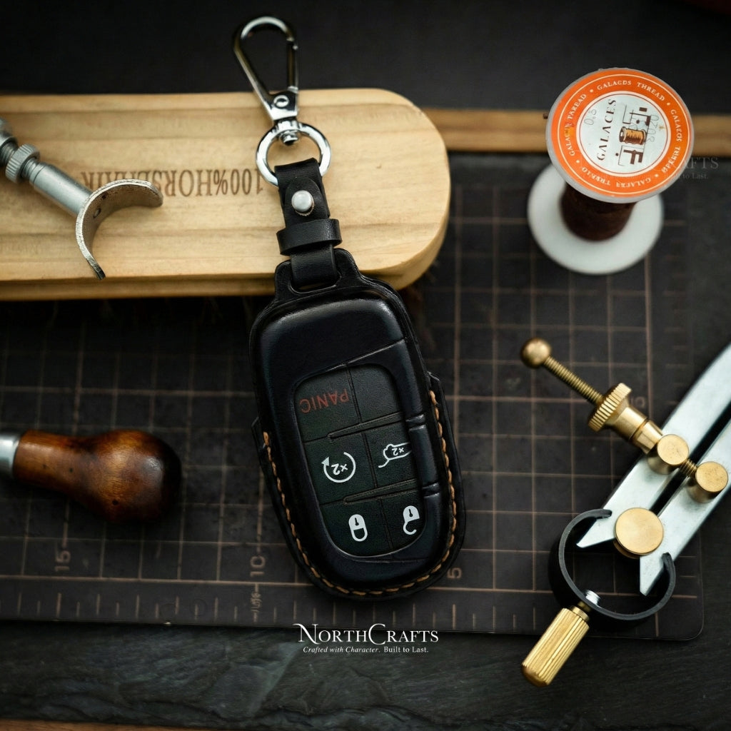 Leather Key Fob Cover for Jeep Grand Cherokee Renegade Chrysler 200 300 Dodge Durango Challenger Journey | NorthCrafts