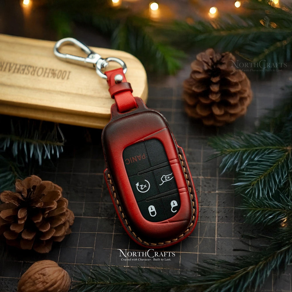 Leather Key Fob Cover for Jeep Grand Cherokee Renegade Chrysler 200 300 Dodge Durango Challenger Journey All | NorthCrafts