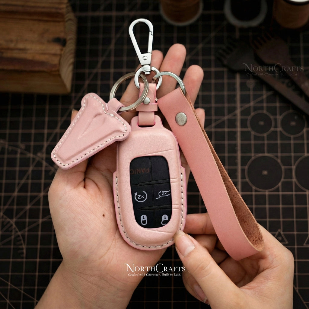 Leather Key Fob Cover for Jeep Grand Cherokee Renegade Chrysler 200 300 Dodge Durango Challenger Journey | NorthCrafts