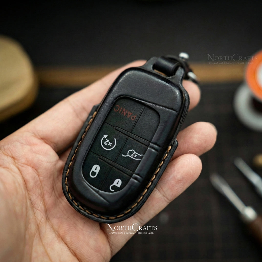 Leather Key Fob Cover for Jeep Grand Cherokee Renegade Chrysler 200 300 Dodge Durango Challenger Journey All | NorthCrafts
