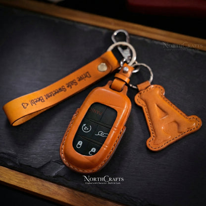 Leather Key Fob Cover for Jeep Grand Cherokee Renegade Chrysler 200 300 Dodge Durango Challenger Journey All | NorthCrafts