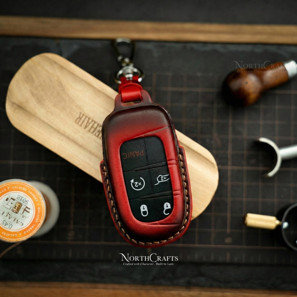 Leather Key Fob Cover for Jeep Grand Cherokee Renegade Chrysler 200 300 Dodge Durango Challenger Journey | NorthCrafts