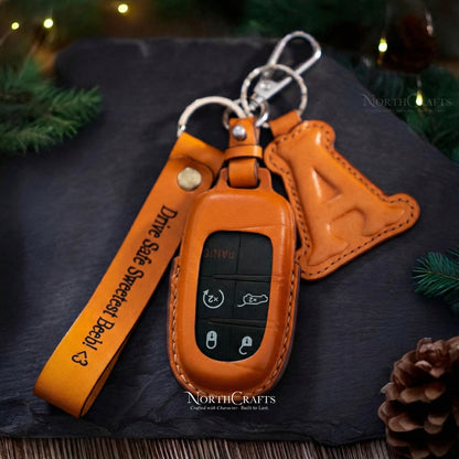 Leather Key Fob Cover for Jeep Grand Cherokee Renegade Chrysler 200 300 Dodge Durango Challenger Journey | NorthCrafts
