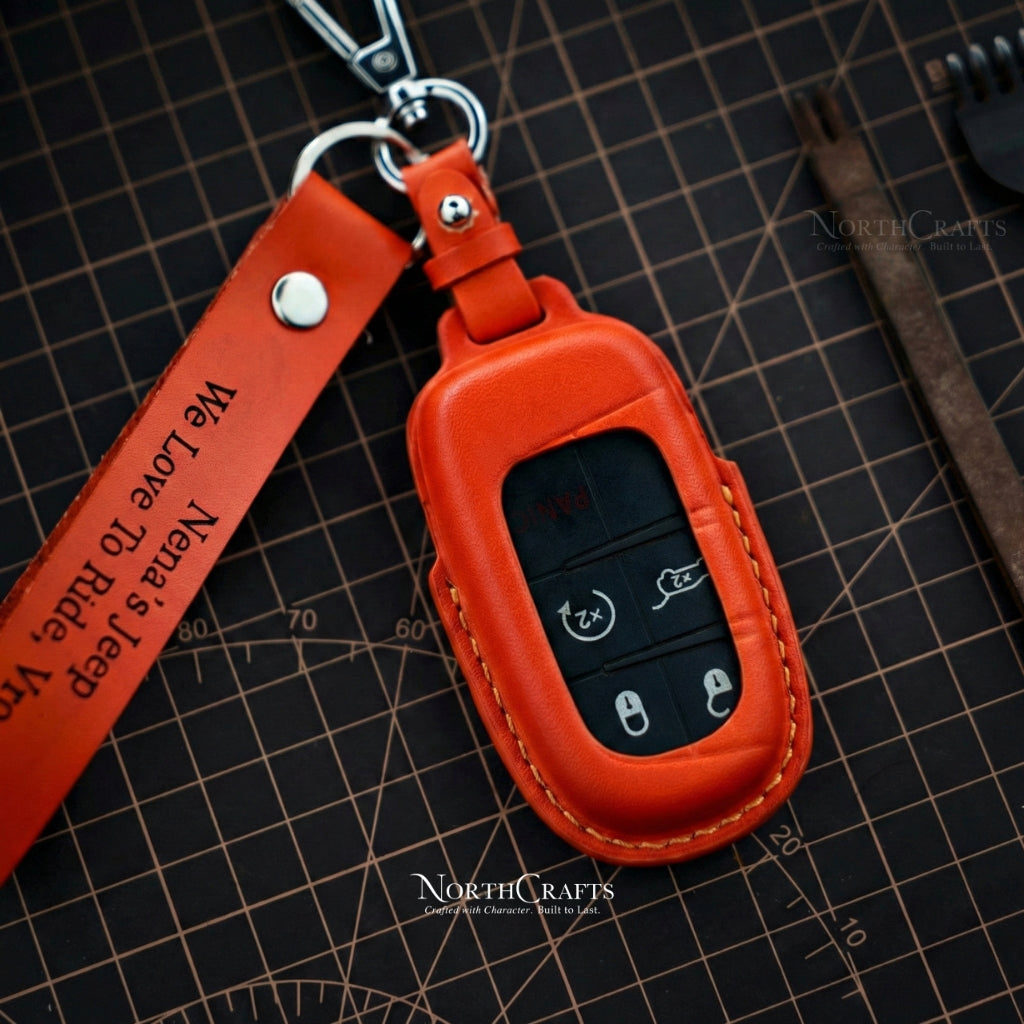 Leather Key Fob Cover for Jeep Grand Cherokee Renegade Chrysler 200 300 Dodge Durango Challenger Journey All | NorthCrafts
