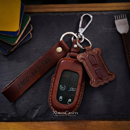 Leather Key Fob Cover for Jeep Grand Cherokee Renegade Chrysler 200 300 Dodge Durango Challenger Journey | NorthCrafts