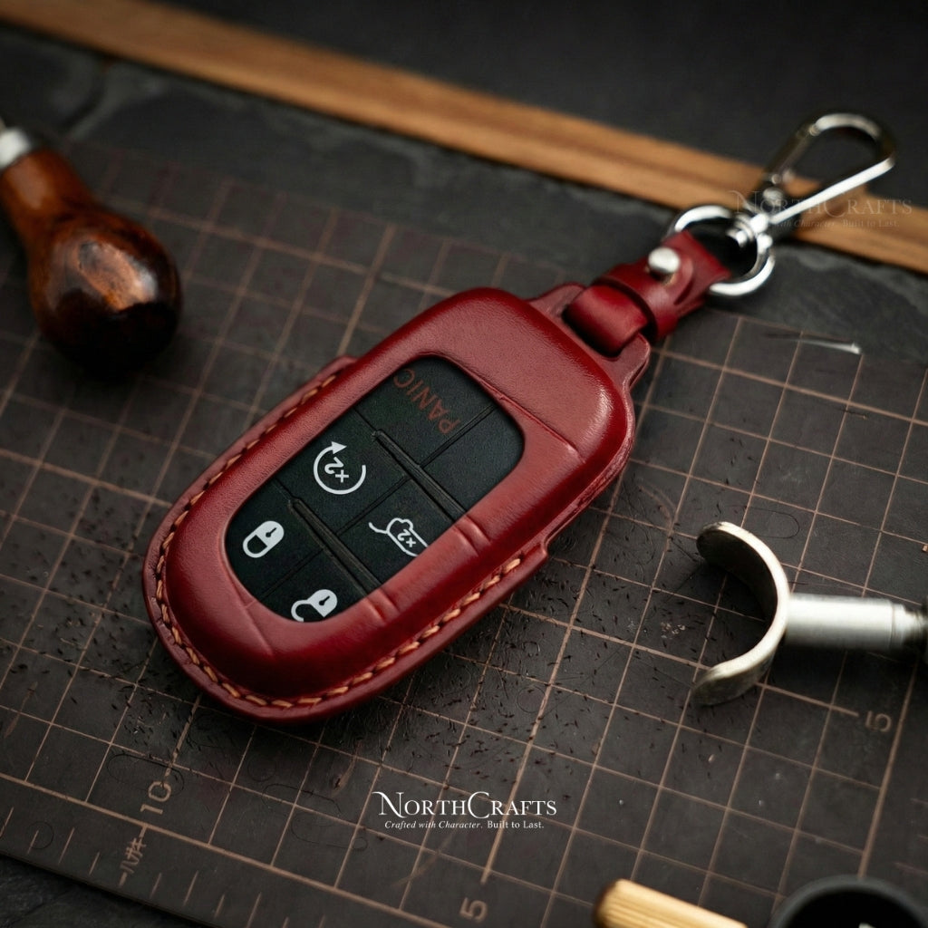 Leather Key Fob Cover for Jeep Grand Cherokee Renegade Chrysler 200 300 Dodge Durango Challenger Journey | NorthCrafts