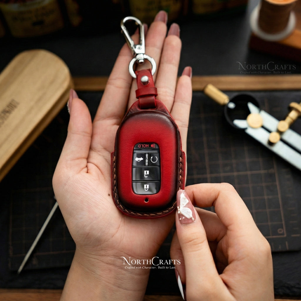 Leather Key Fob Cover for Honda Civic, Vezel, Accord & HR-V Sport EX EX-L Touring – Personalized Handmade – NorthCrafts | NorthCrafts