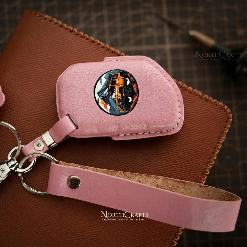 Leather Key Fob Cover for Jeep Wrangler Gladiator Rubicon - Custom Logo Engraved | NorthCrafts