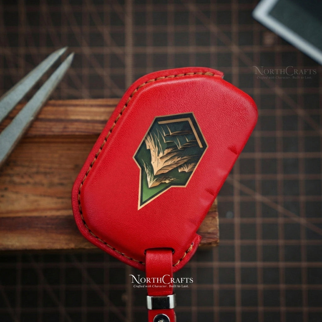 Leather Key Fob Cover for Jeep Wrangler Gladiator Rubicon - Custom Logo Engraved | NorthCrafts