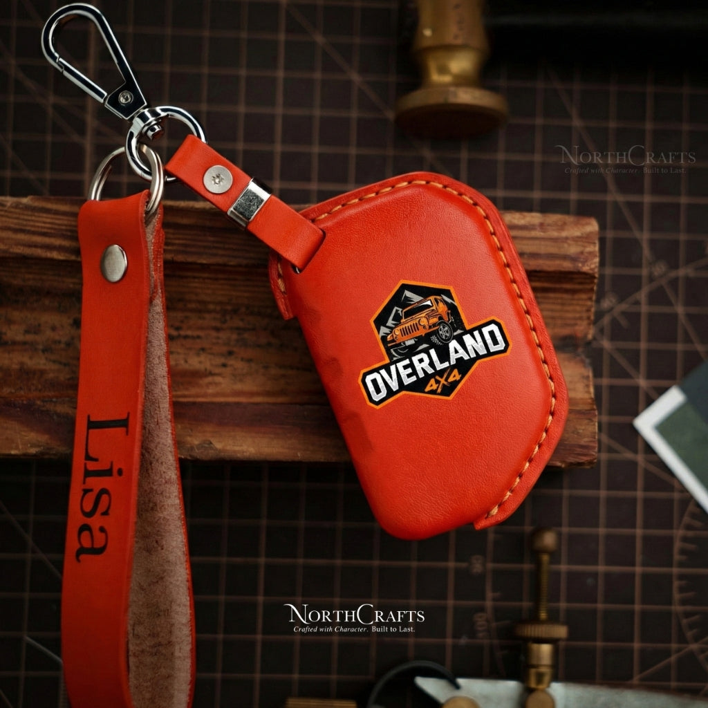 Leather Key Fob Cover for Jeep Wrangler Gladiator Rubicon - Custom Logo Engraved | NorthCrafts