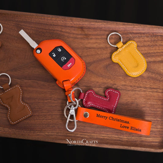 Leather Key Fob Cover for Jeep Wrangler JL JLU Rubicon Gladiator JT Sahara | NorthCrafts