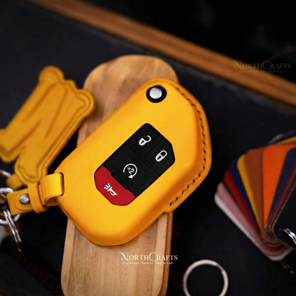 Leather Key Fob Cover for Jeep Wrangler JL JLU Rubicon Gladiator JT Sahara | NorthCrafts