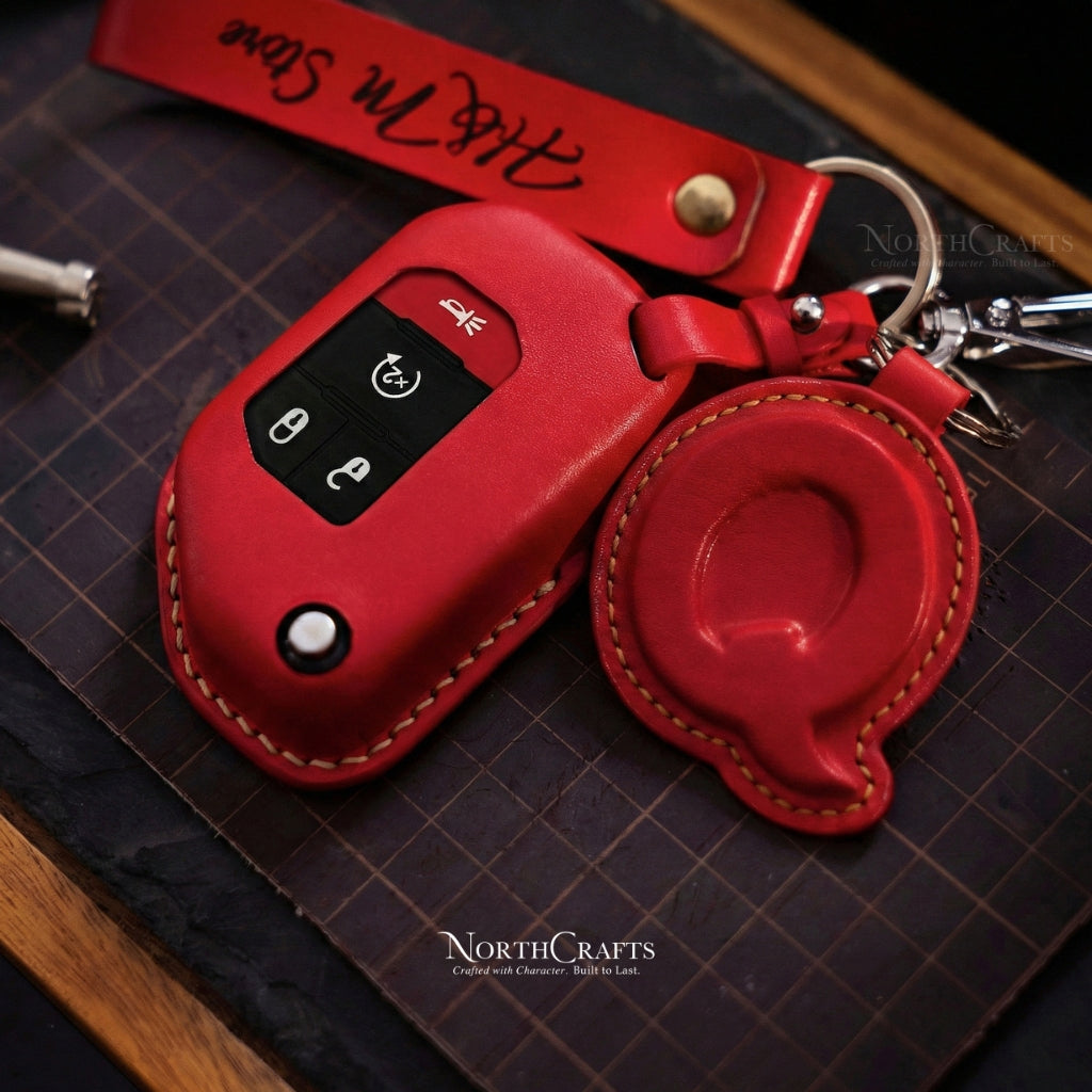 Leather Key Fob Cover for Jeep Wrangler JL JLU Rubicon Gladiator JT Sahara | NorthCrafts