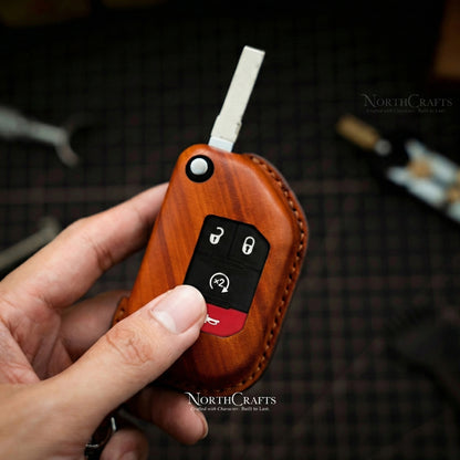 Leather Key Fob Cover for Jeep Wrangler JL JLU Rubicon Gladiator JT Sahara | NorthCrafts