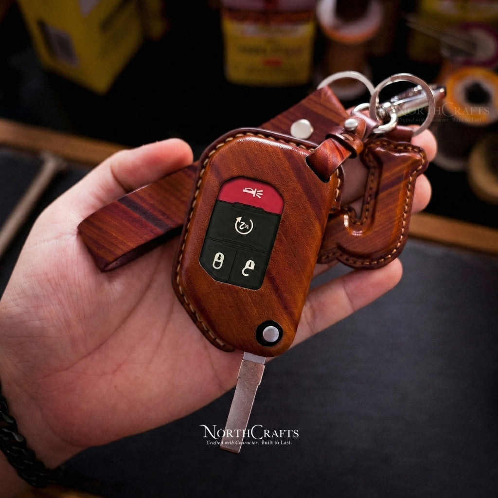 Leather Key Fob Cover for Jeep Wrangler JL JLU Rubicon Gladiator JT Sahara | NorthCrafts