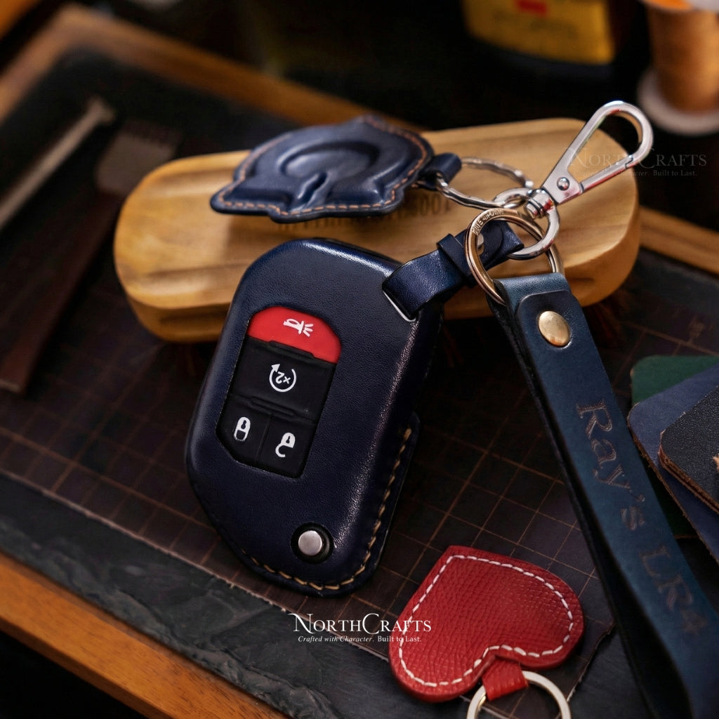 Leather Key Fob Cover for Jeep Wrangler JL JLU Rubicon 2018-2024 Gladiator JT Sahara 2020-2024 | NorthCrafts