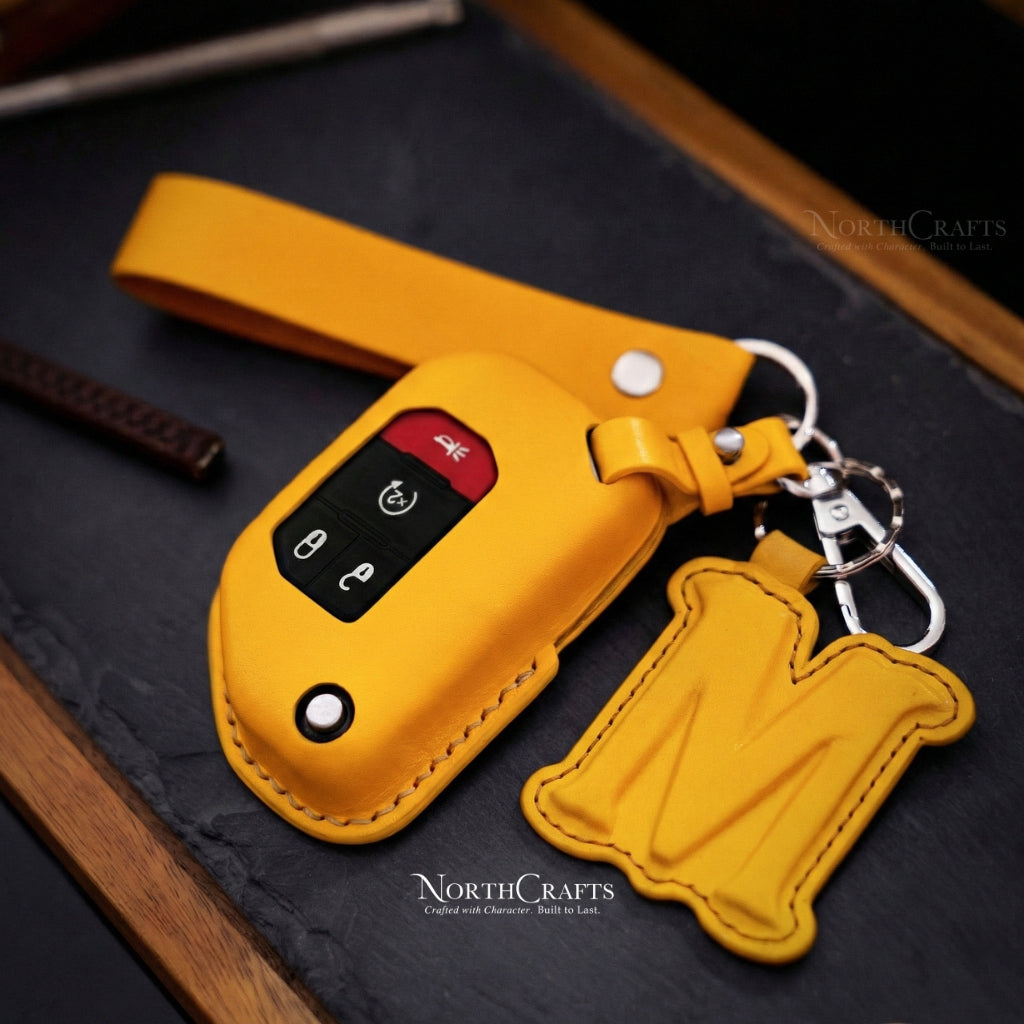 Leather Key Fob Cover for Jeep Wrangler JL JLU Rubicon 2018-2024 Gladiator JT Sahara 2020-2024 | NorthCrafts
