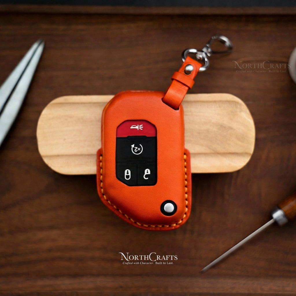 Leather Key Fob Cover for Jeep Wrangler JL JLU Rubicon 2018-2024 Gladiator JT Sahara 2020-2024 | NorthCrafts