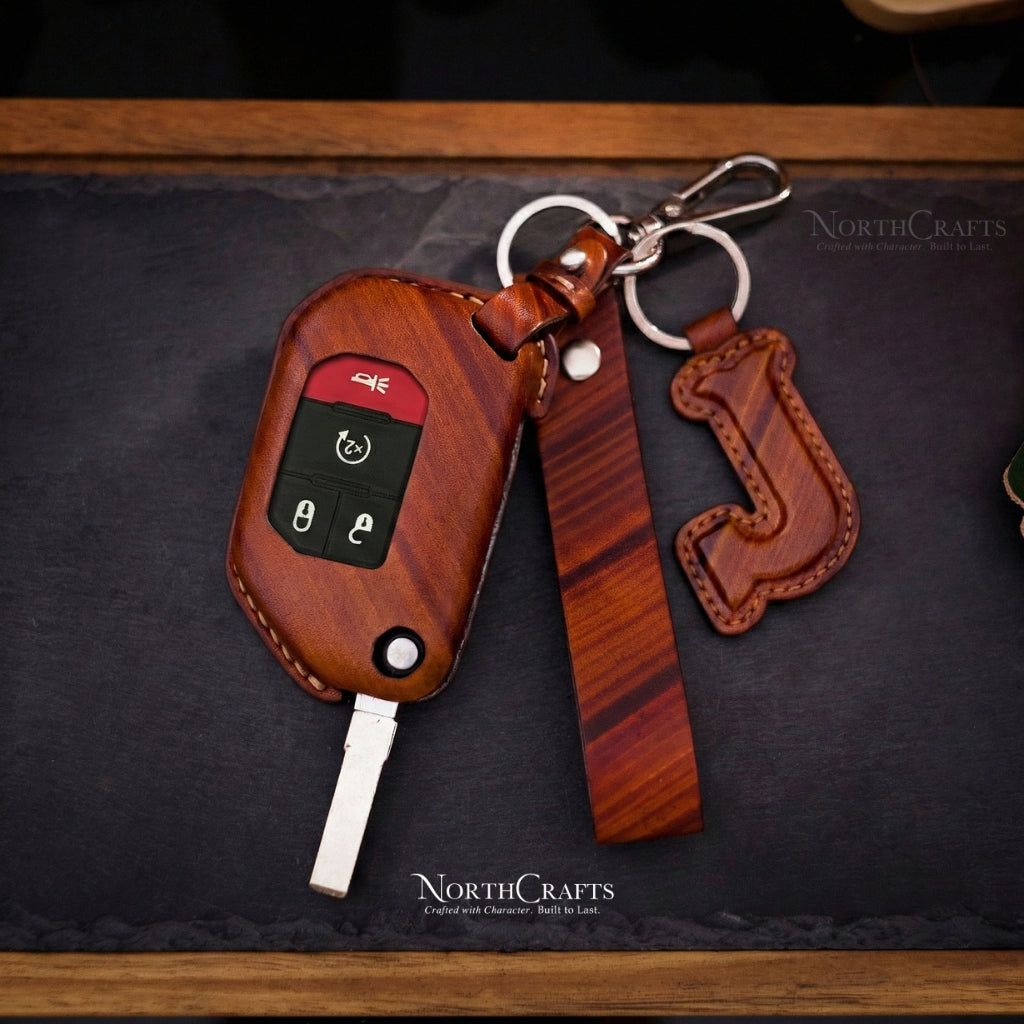 Leather Key Fob Cover for Jeep Wrangler JL JLU Rubicon 2018-2024 Gladiator JT Sahara 2020-2024 | NorthCrafts