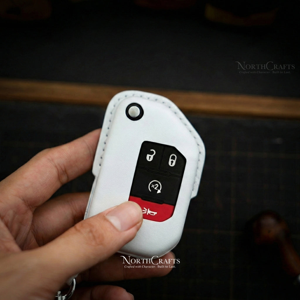 Leather Key Fob Cover for Jeep Wrangler JL JLU Rubicon 2018-2024 | NorthCrafts