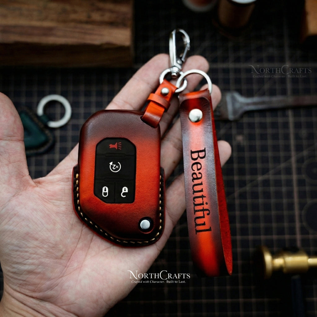 Leather Key Fob Cover for Jeep Wrangler JL JLU Rubicon 2018-2024 | NorthCrafts