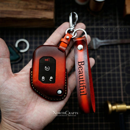 Leather Key Fob Cover for Jeep Wrangler JL JLU Rubicon 2018-2024 | NorthCrafts
