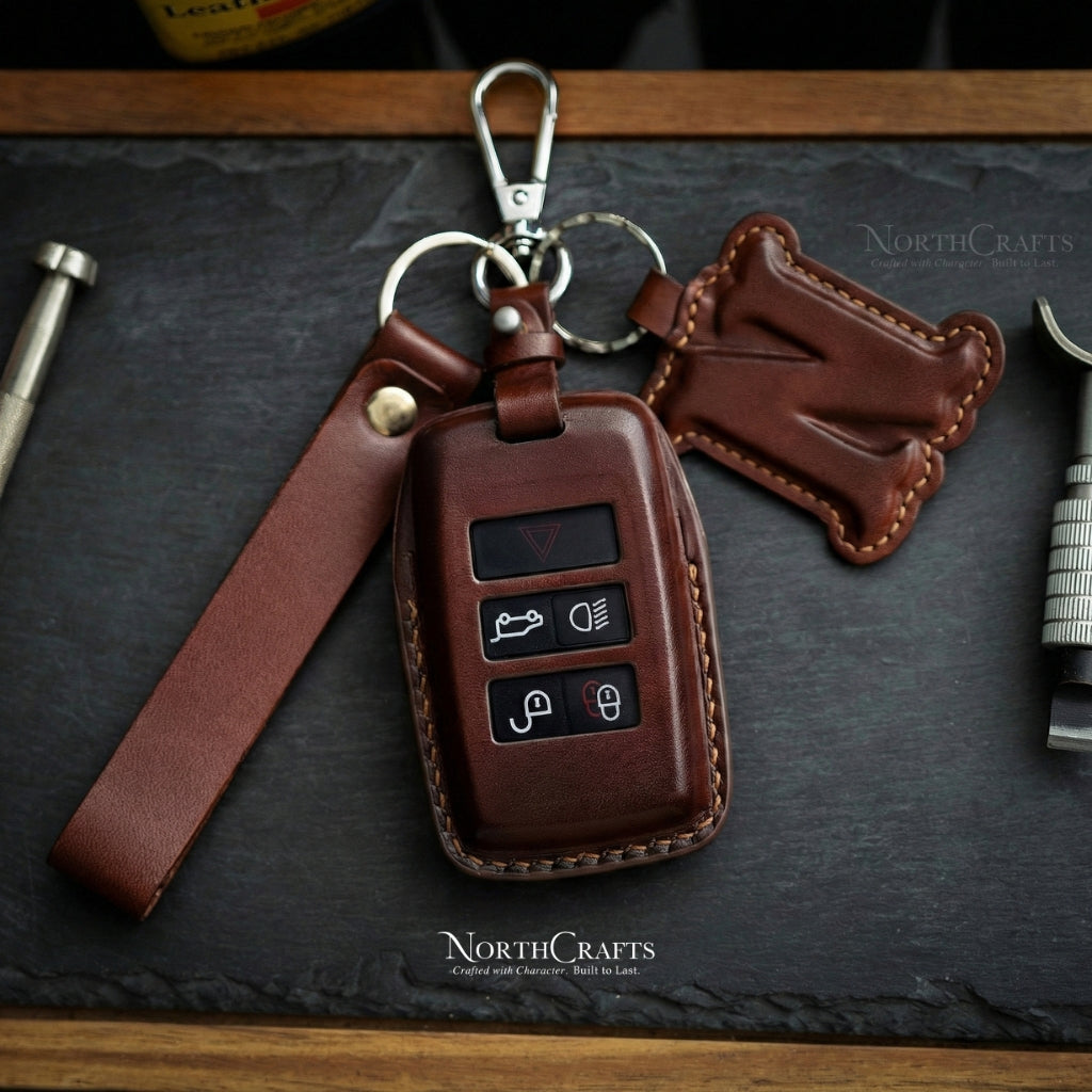 Leather Key Fob Cover for Land Rover Discovery, Range Rover Sport & Evoque Smart Key (2018–2020) – Personalized Handmade – NorthCrafts | NorthCrafts