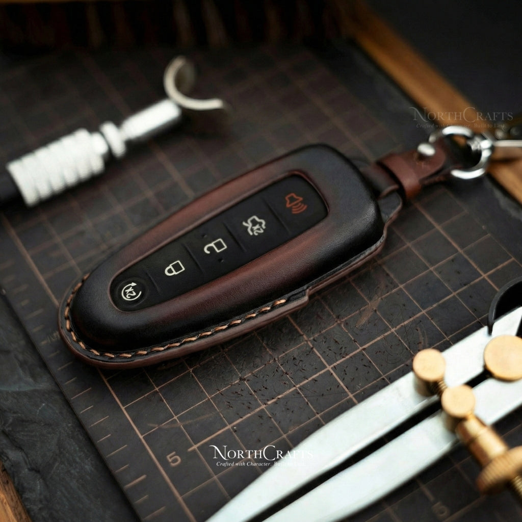Leather Key Fob Cover for Lincoln Navigator MKX MKS MKT Ford Edge Escape Explorer Focus Flex Taurus Fusion | NorthCrafts