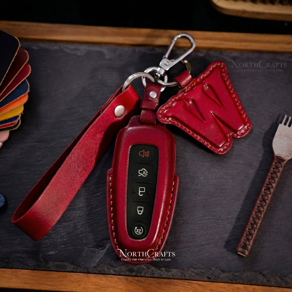 Leather Key Fob Cover for Lincoln Navigator MKX MKS MKT Ford Edge Escape Explorer Focus Flex Taurus Fusion | NorthCrafts