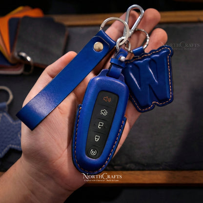 Leather Key Fob Cover with Strap for Lincoln MKX MKS MKT Ford Escape Expedition Explorer | NorthCrafts