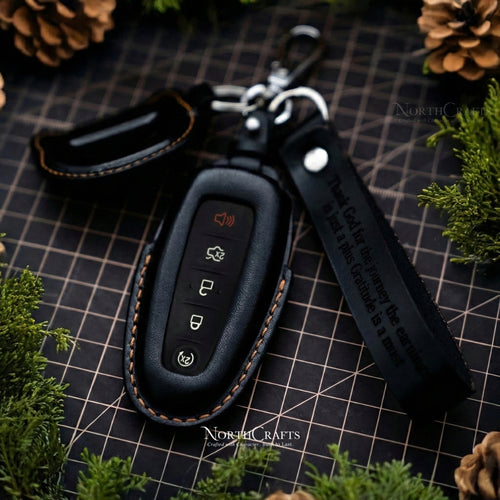 Leather Key Fob Cover with Strap for Lincoln MKX MKS MKT Ford Escape Expedition Explorer | NorthCrafts