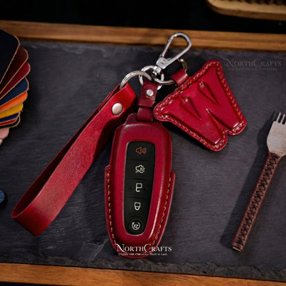 Leather Key Fob Cover with Strap for Lincoln MKX MKS MKT Ford Escape Expedition Explorer | NorthCrafts