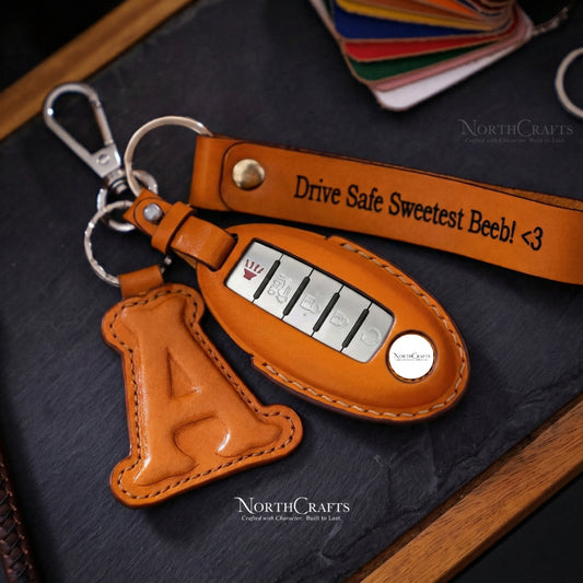 Leather Key Fob Cover for Nissan Altima, Maxima, Murano, Rogue, Sentra, 370Z & Pathfinder – Personalized Handmade – NorthCrafts | NorthCrafts