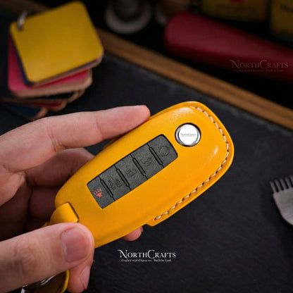 Leather Key Fob Cover for Nissan Ariya Pathfinder Kicks X-Trail Rogue | NorthCrafts