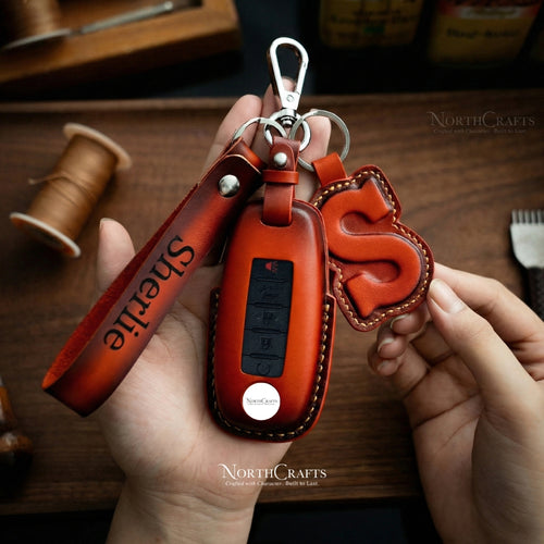 Leather Key Fob Cover for Nissan Ariya, Pathfinder, Kicks, X-Trail, Rogue (8th Gen) & Teana (2023–2024) – Personalized Handmade – NorthCrafts | NorthCrafts