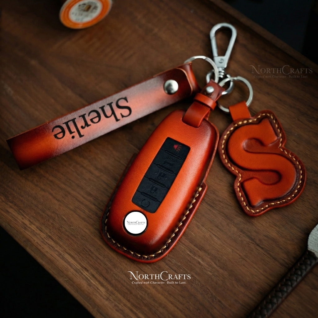 Leather Key Fob Cover for Nissan Ariya Pathfinder Kicks X-Trail Rogue | NorthCrafts