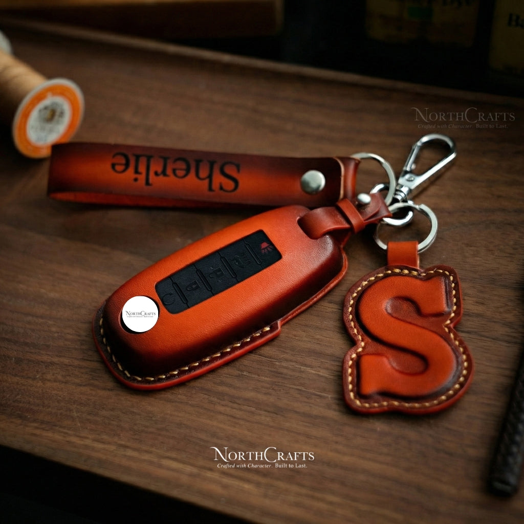 Leather Key Fob Cover for Nissan Ariya, Pathfinder, Kicks, X-Trail, Rogue (8th Gen) & Teana (2023–2024) – Personalized Handmade – NorthCrafts | NorthCrafts