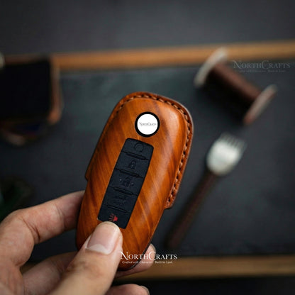 Leather Key Fob Cover for Nissan Ariya Pathfinder Kicks X-Trail Rogue | NorthCrafts