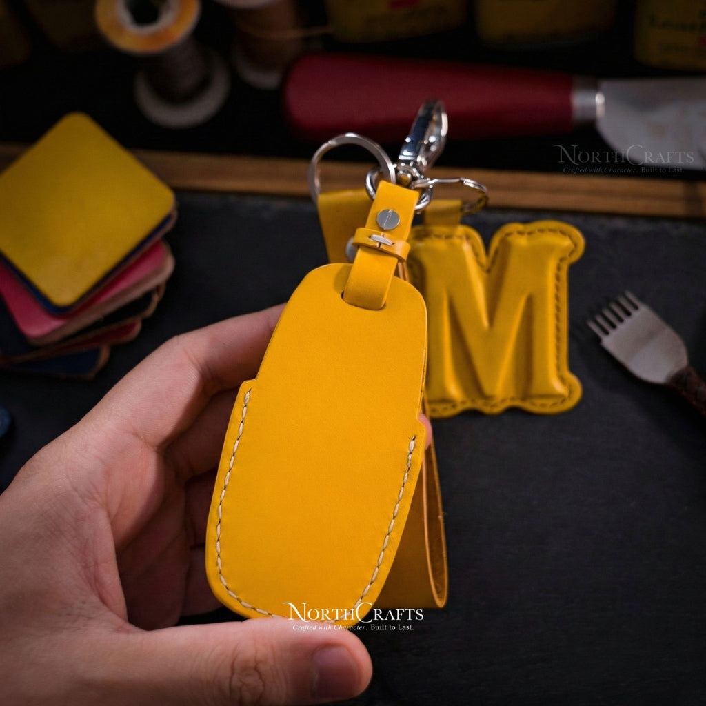 Leather Key Fob Cover for Nissan Ariya Pathfinder Kicks X-Trail Rogue | NorthCrafts