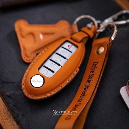 Leather Key Fob Cover for Nissan Kicks Juke GT-R Cube Armada Altima 370Z | NorthCrafts