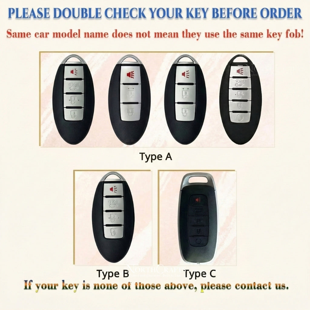 Leather Key Fob Cover for Nissan Kicks Juke GT-R Cube Armada Altima 370Z | NorthCrafts