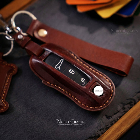 Leather Key Fob Cover for Boxster, Cayman, 911 Carrera, Spyder, Cayenne, Macan & Panamera – Personalized Handmade – NorthCrafts | NorthCrafts