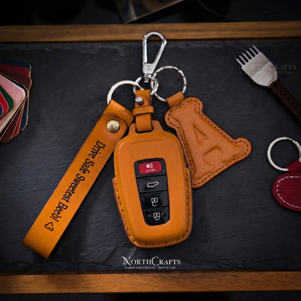 Leather Key Fob Cover for Toyota RAV4, Camry, Corolla, Avalon, C-HR, Prius, GT86 & Highlander (2020–2021) – Personalized Handmade – NorthCrafts | NorthCrafts