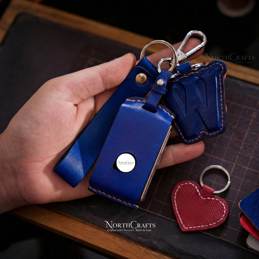 Leather Key Fob Cover with Strap & Initial Charm for Volvo XC90, XC60, XC40 & S60 – Personalized Handmade – NorthCrafts | NorthCrafts
