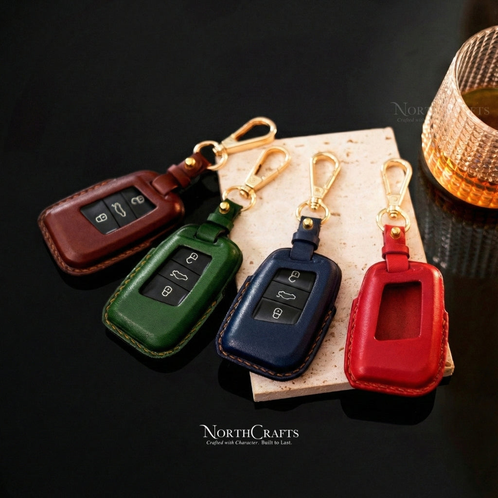 Leather Key Fob Cover for VW Passat, Arteon, Atlas, Golf Alltrack, Jetta, Tiguan & Skoda Magotan – Personalized Handmade – NorthCrafts | NorthCrafts