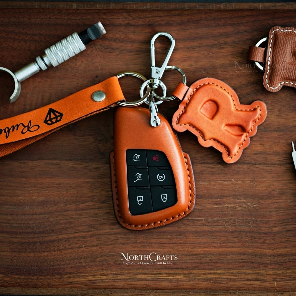 Leather Key Fob Cover for GMC Yukon & Chevrolet Tahoe Suburban 2021-2024 | NorthCrafts